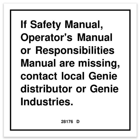 Genie Missing Operators Manual Decal 28176GT